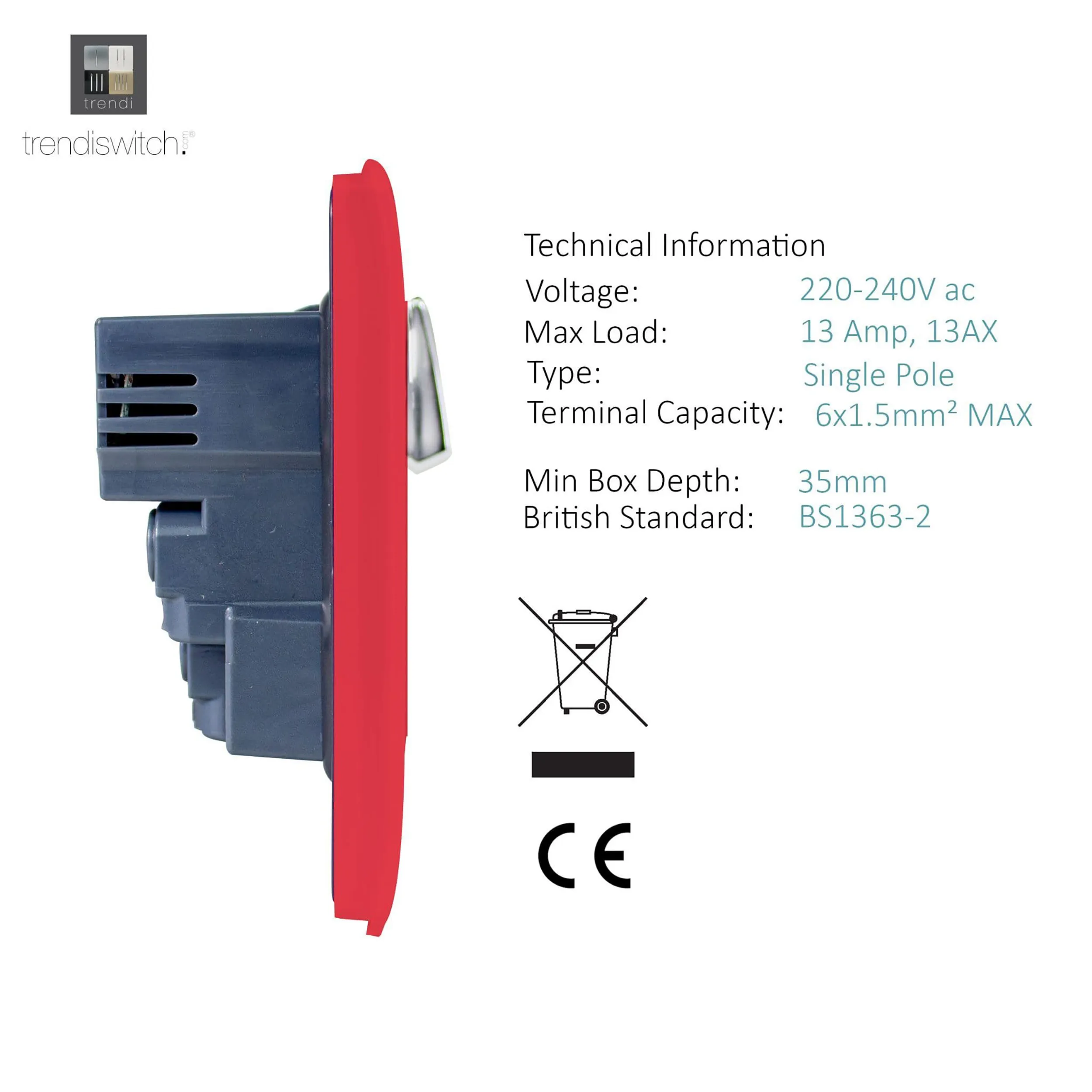 2 Gang 13Amp Switched Double Socket With 4X 2.1Mah USB Strawberry ART-SKT213USBSB  Trendi Strawberry